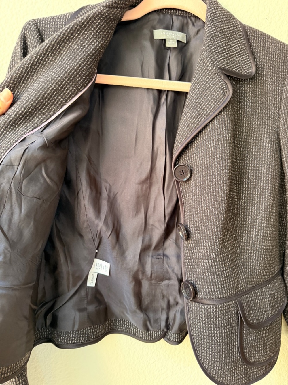 Ann Taylor Cropped Tweed Blazer Jacket Grey Tailored Peplum Fitted Office 2P - Picture 7 of 13